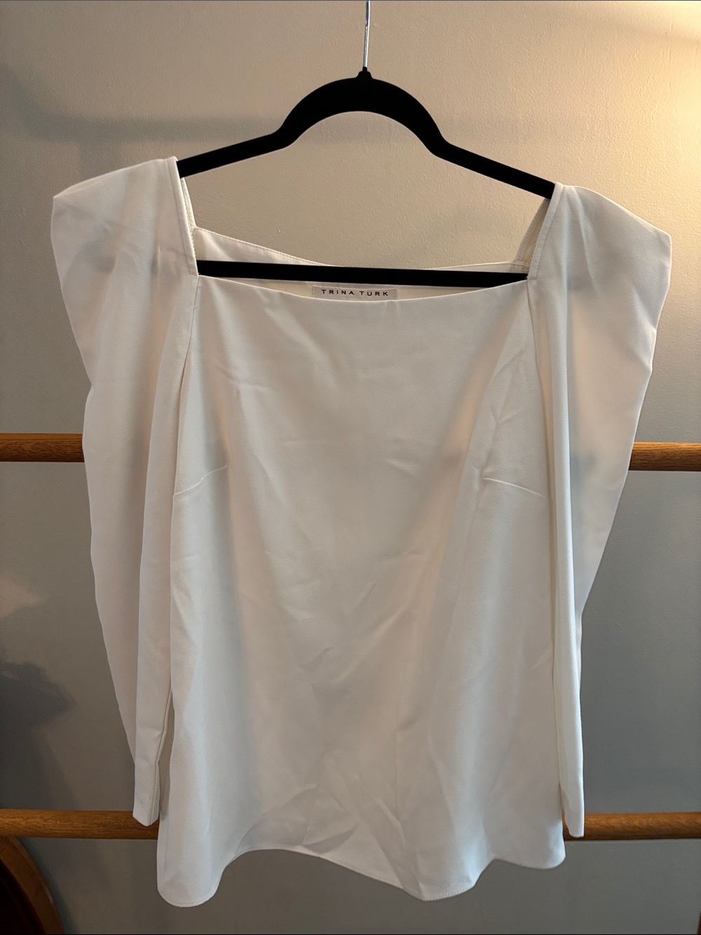 Trina Turk White Square Neck Draped Sleeve Blouse